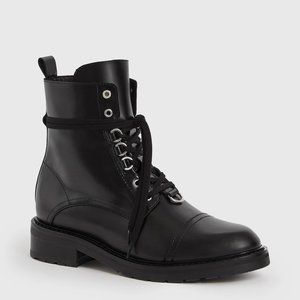 $330 ALLSAINTS LIRA HIKER LEATHER BOOTS MOTO COMBAT CHUNKY BLACK 37 (ME29)